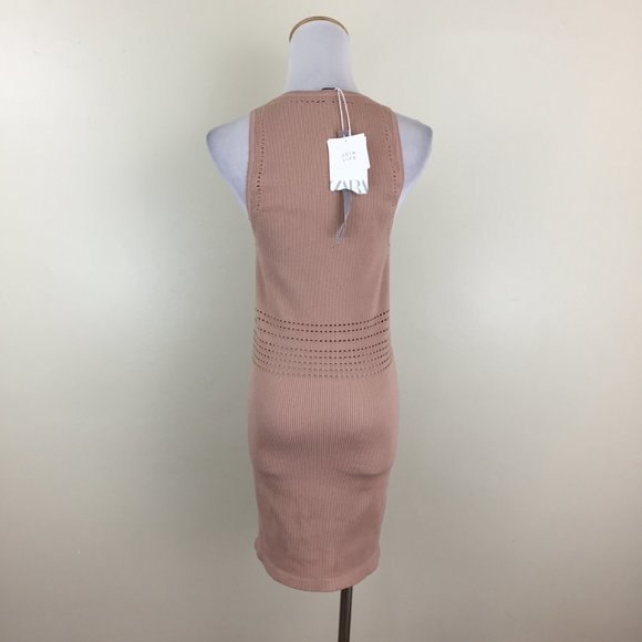 NWT ZARA Limitless Contour Collection Taupe Perforated High Neck Fitted Dress - Picture 11 of 12